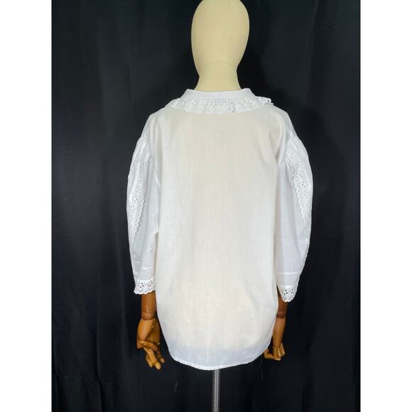Vintage Original Alpen Trachten White Blouse, Eyelet Ruffle and Trim Plus Size - Picture 5 of 8